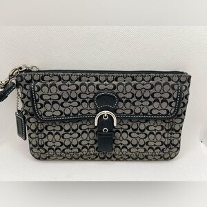 Coach Soho Black Mini Signature Clutch Wristlet Skinny Front Buckle
